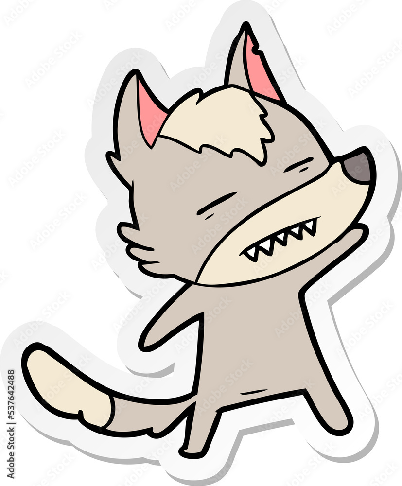 sticker of a cartoon wolf showing teeth sticker of a cartoon wolf showing teeth