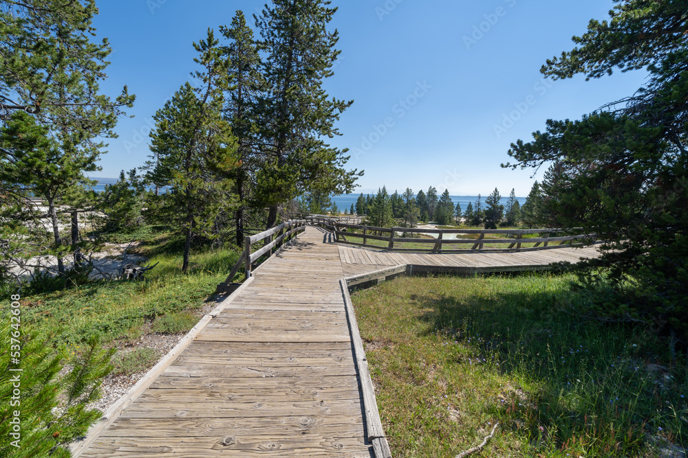 Network of boardwalks at West Thumb Geyser Basin in Yellowstone National Park