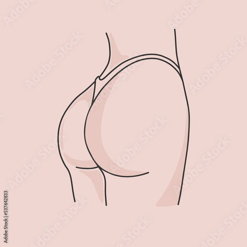 Woman body ass vector. Nude sexy girl. Minimalist line art female figure. 