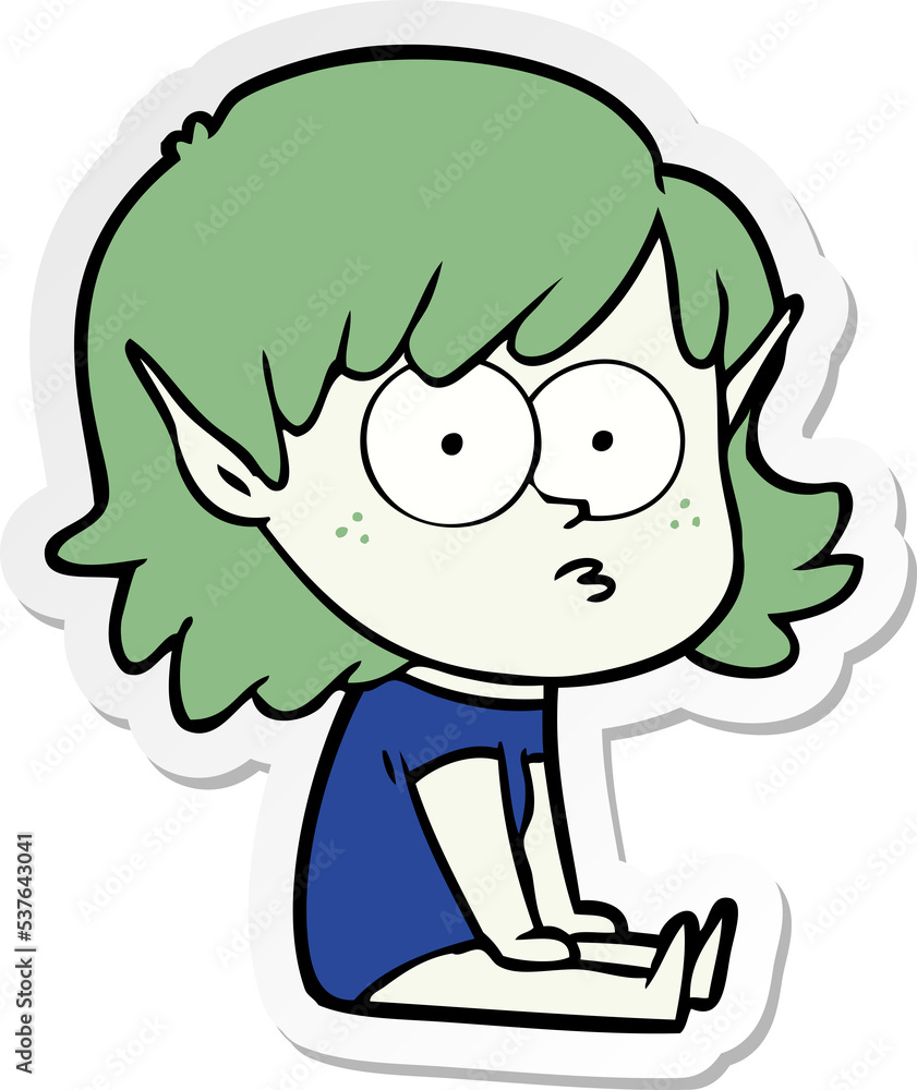 sticker of a cartoon elf girl staring sticker of a cartoon elf girl staring