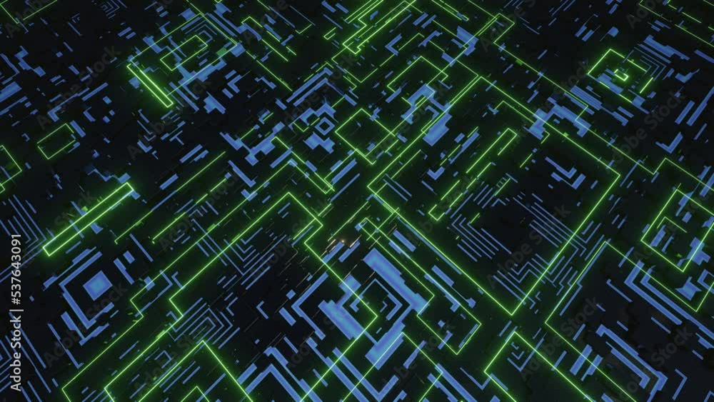 Hi tech pattern on plane surface, neon glow, complex elements and structure. 3d objects form sci fi composition on surface 3d pattern. Information technology, futuristic hardware. 4k looped animation. Hi tech pattern on plane surface, neon glow, complex elements and structure. 3d objects form sci fi composition on surface 3d pattern. Information technology, futuristic hardware. 4k looped animation.