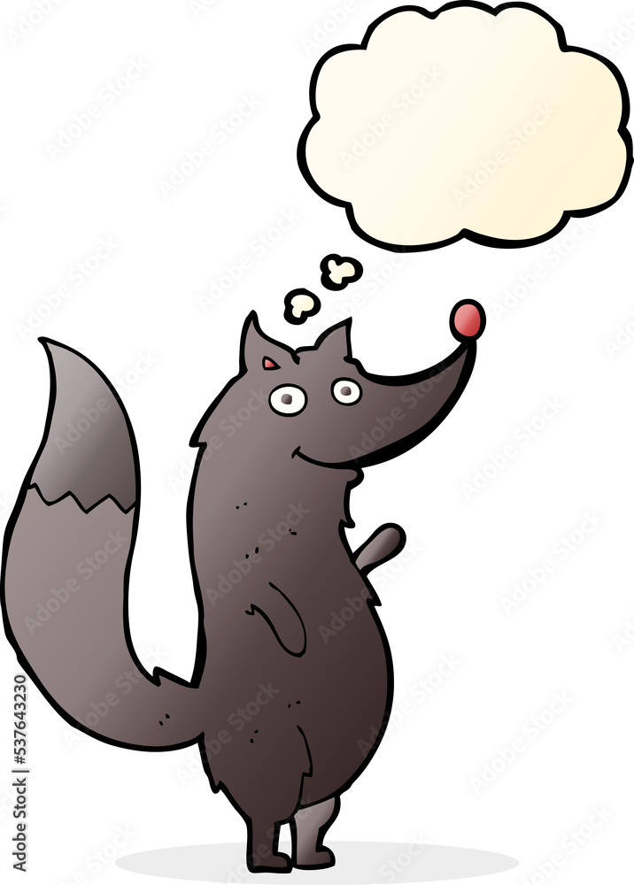 cartoon waving wolf with thought bubble cartoon waving wolf with thought bubble