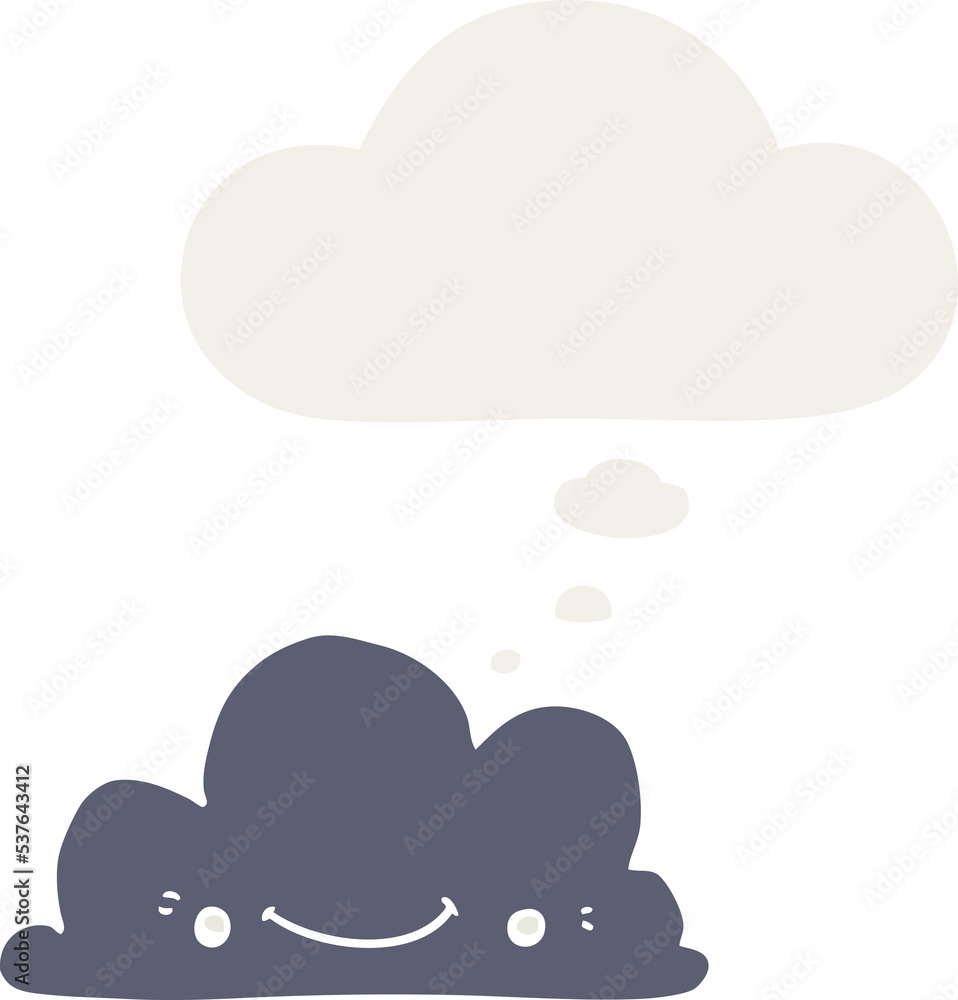 cute cartoon cloud with thought bubble in retro style