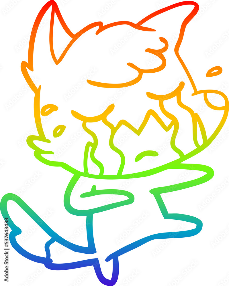 rainbow gradient line drawing of a crying fox cartoon dancing rainbow gradient line drawing of a crying fox cartoon dancing