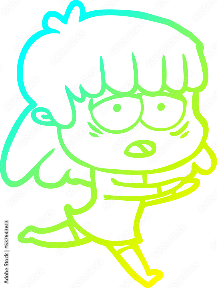 cold gradient line drawing of a cartoon tired woman cold gradient line drawing of a cartoon tired woman