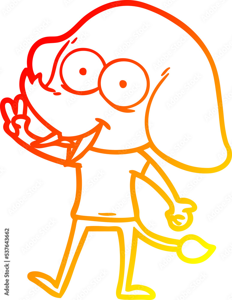 warm gradient line drawing of a happy cartoon elephant warm gradient line drawing of a happy cartoon elephant