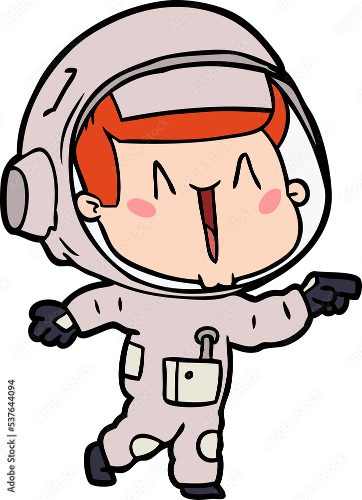 happy cartoon astronaut pointing