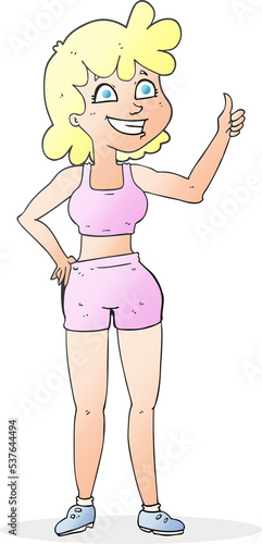 happy gym woman giving thumbs up symbol