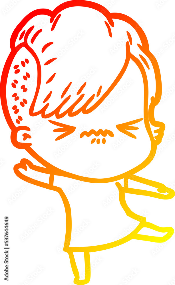 warm gradient line drawing of a cartoon annoyed hipster girl warm gradient line drawing of a cartoon annoyed hipster girl