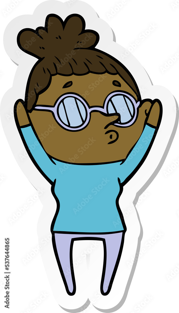sticker of a cartoon woman wearing glasses sticker of a cartoon woman wearing glasses