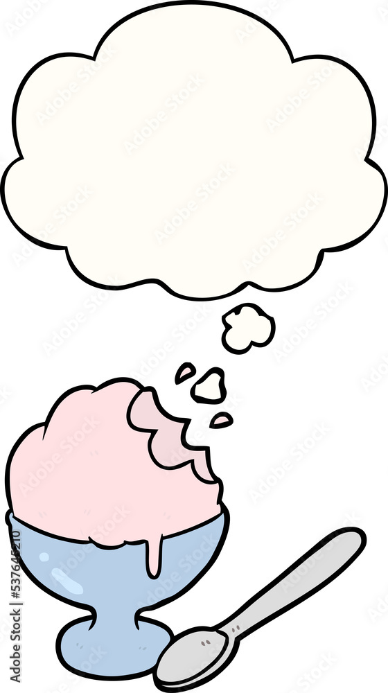 cartoon ice cream dessert with thought bubble