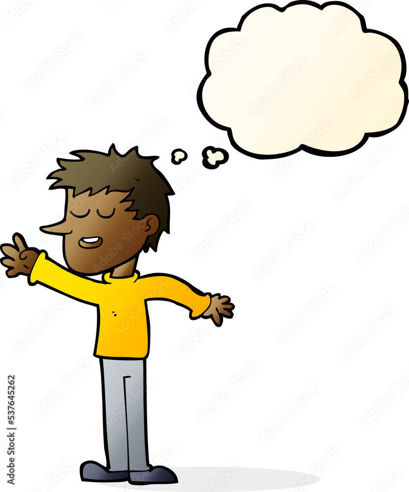 cartoon happy man reaching with thought bubble cartoon happy man reaching with thought bubble