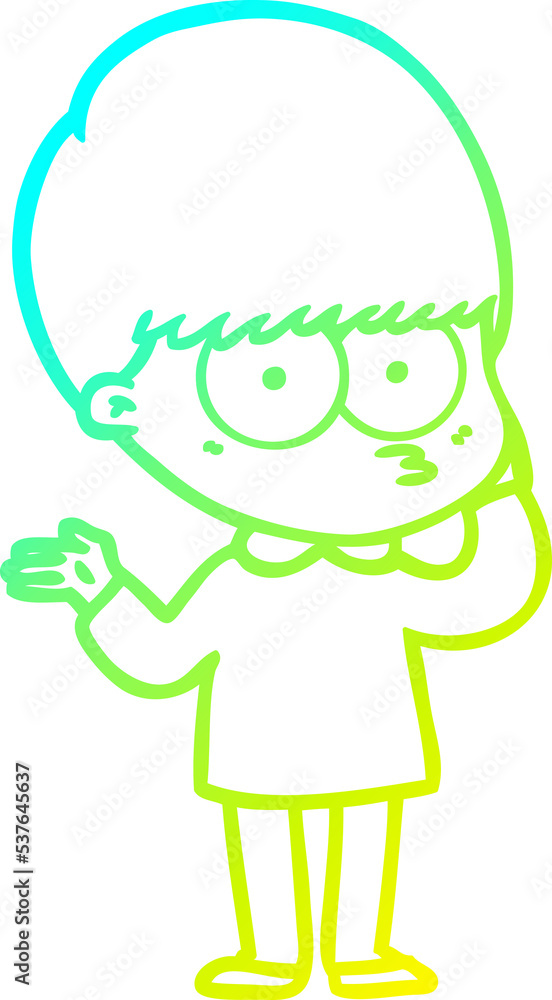 cold gradient line drawing of a curious cartoon boy cold gradient line drawing of a curious cartoon boy