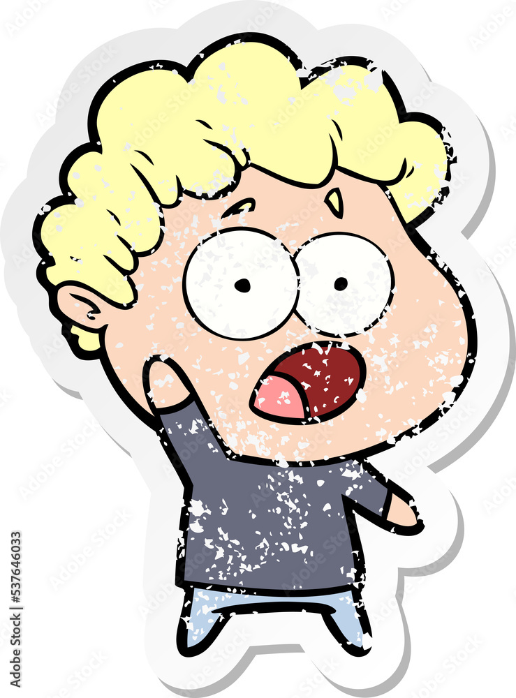distressed sticker of a cartoon shocked man distressed sticker of a cartoon shocked man