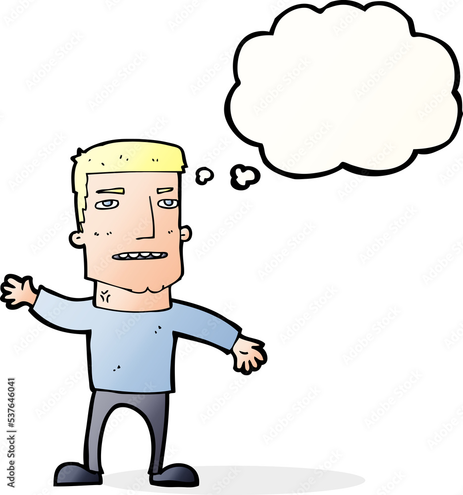 cartoon waving stressed man with thought bubble cartoon waving stressed man with thought bubble