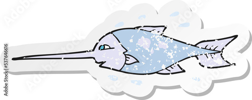 retro distressed sticker of a cartoon swordfish