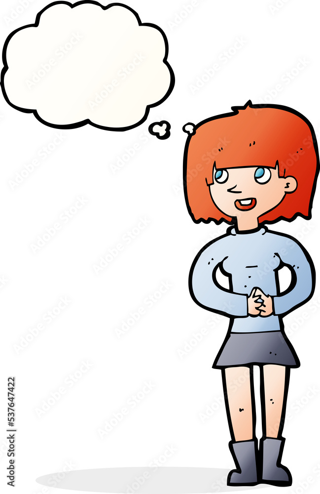 cartoon friendly woman with thought bubble cartoon friendly woman with thought bubble