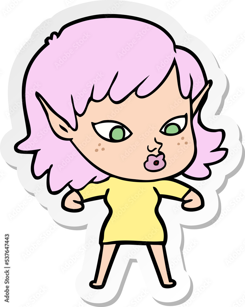 sticker of a pretty cartoon elf girl sticker of a pretty cartoon elf girl