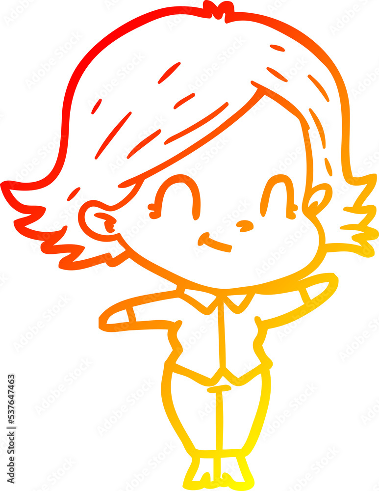 warm gradient line drawing of a cartoon friendly girl warm gradient line drawing of a cartoon friendly girl