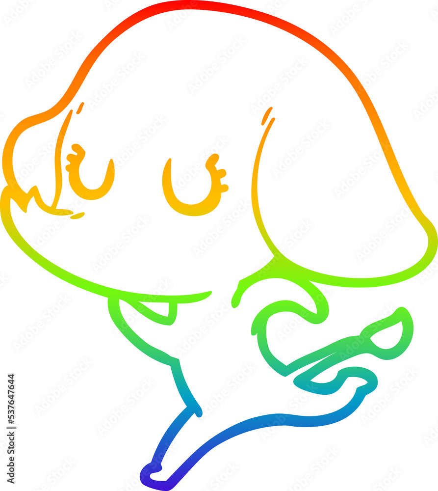 Fototapeta premium rainbow gradient line drawing of a cute cartoon elephant