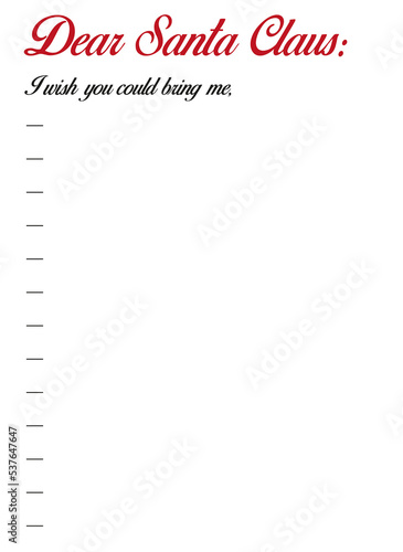 Una lista de deseos en blanco para Santa Claus sobre un fondo blanco. photo