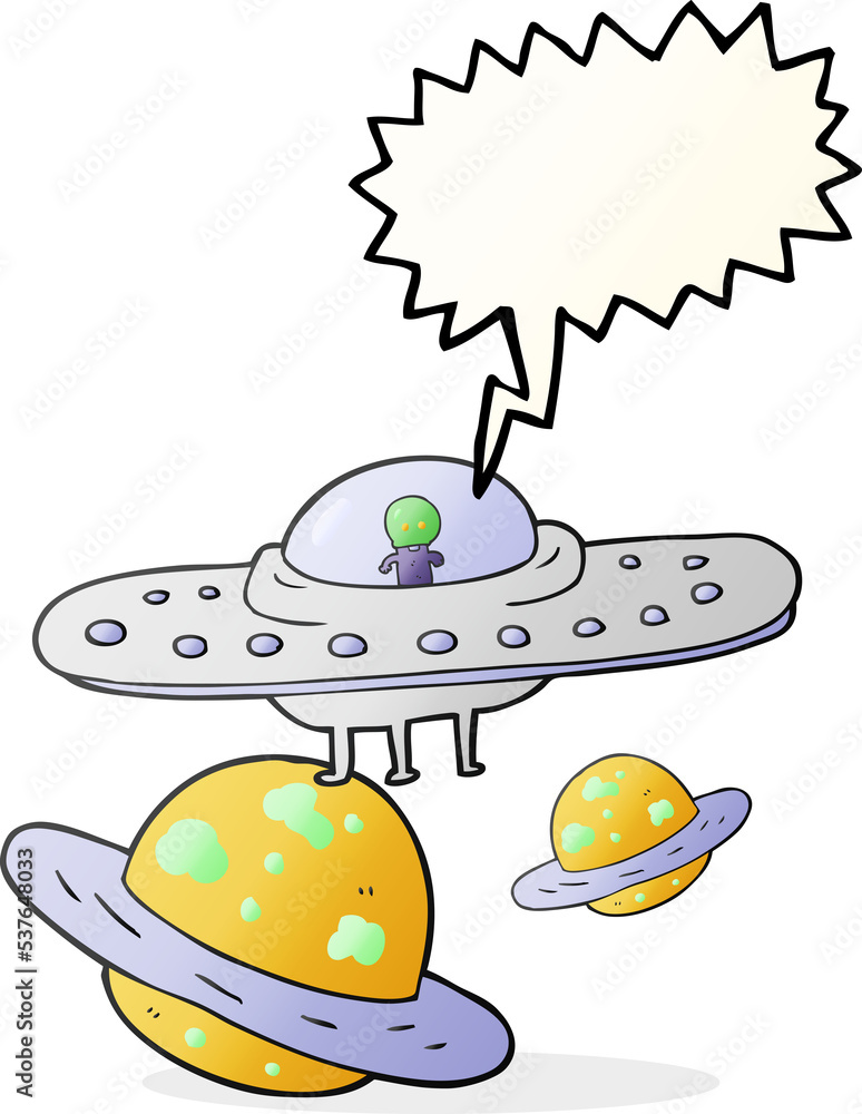 freehand drawn speech bubble cartoon flying saucer in space freehand drawn speech bubble cartoon flying saucer in space