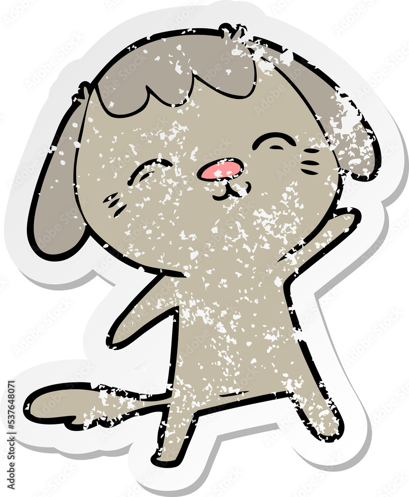 Obraz premium distressed sticker of a happy cartoon dog