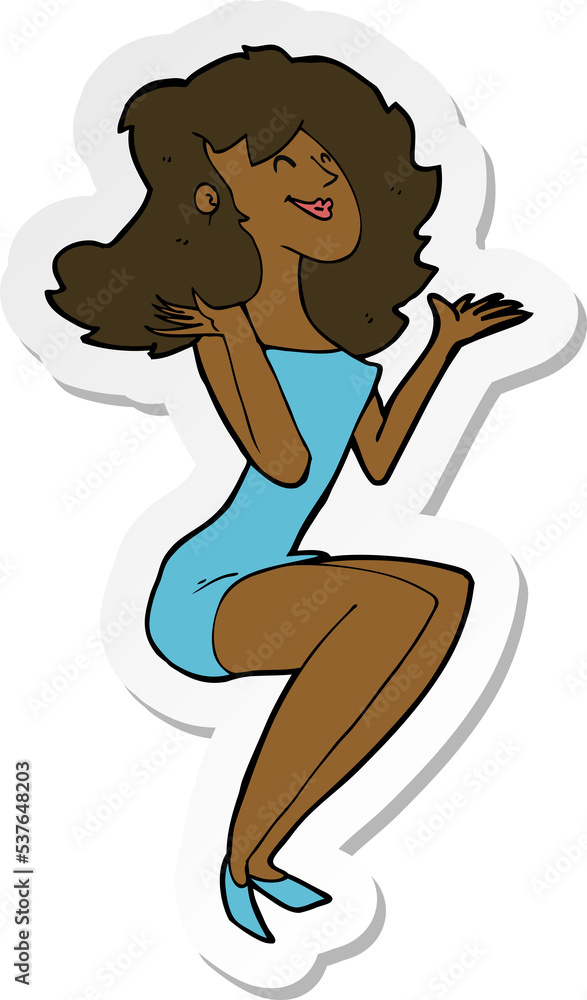 sticker of a cartoon attractive woman sitting sticker of a cartoon attractive woman sitting
