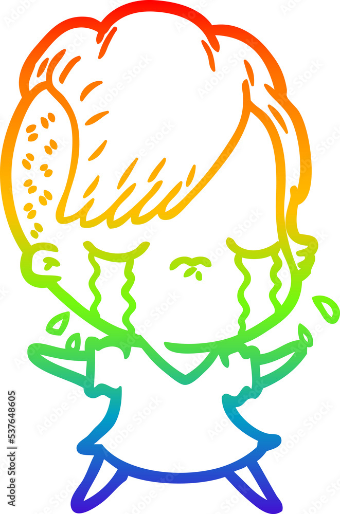rainbow gradient line drawing of a cartoon crying girl rainbow gradient line drawing of a cartoon crying girl