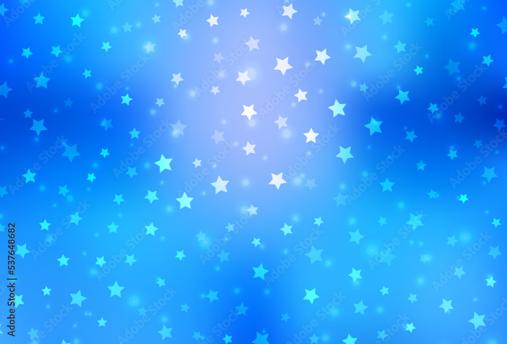 Light BLUE vector texture with colored snowflakes, stars.