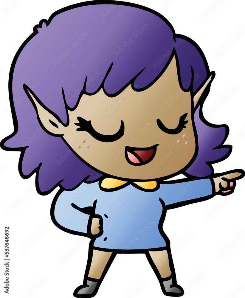happy cartoon elf girl pointing happy cartoon elf girl pointing