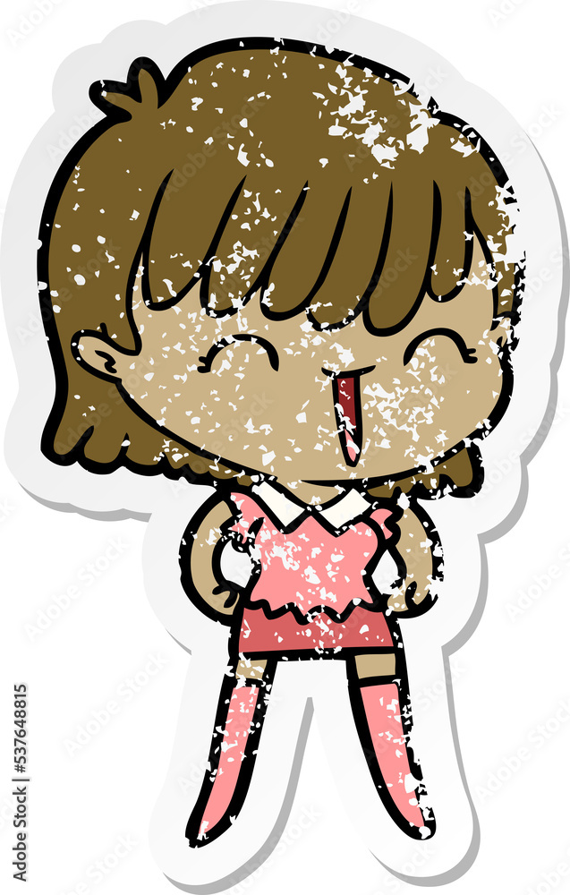 distressed sticker of a cartoon woman distressed sticker of a cartoon woman