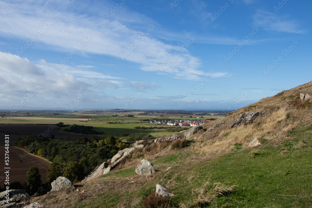 North Berwick Law Hill. View of the beautiful landscape and part of the city of North Berwick