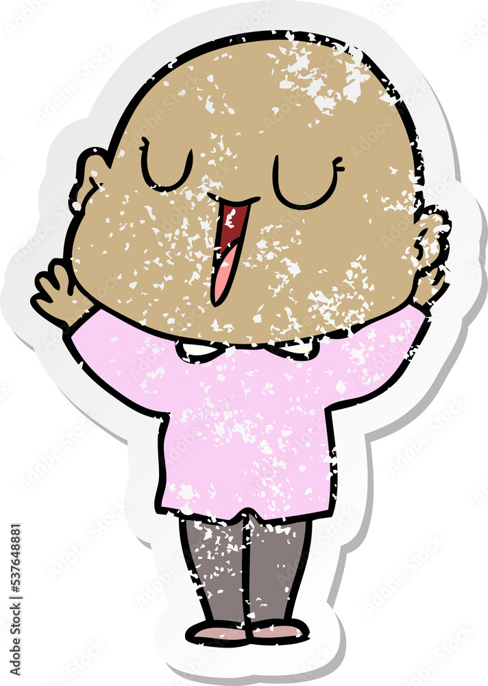 Fototapeta premium distressed sticker of a happy cartoon bald man