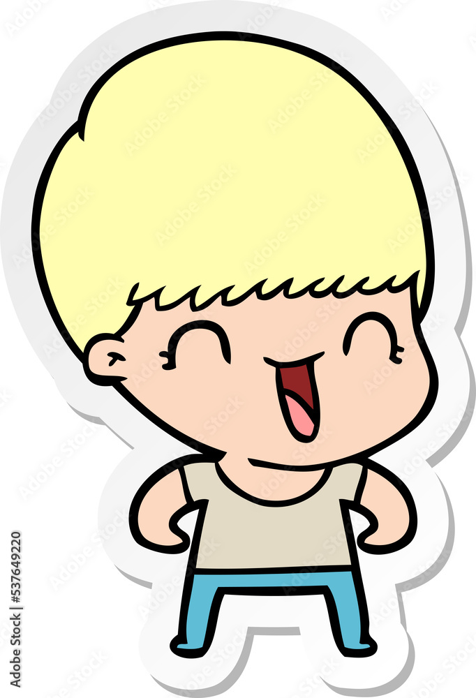 sticker of a happy cartoon boy