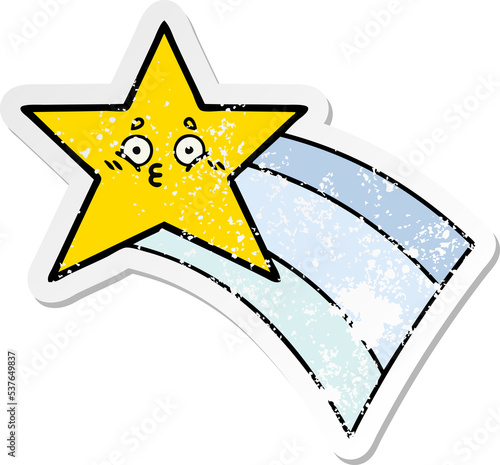 distressed sticker of a cute cartoon shooting rainbow star