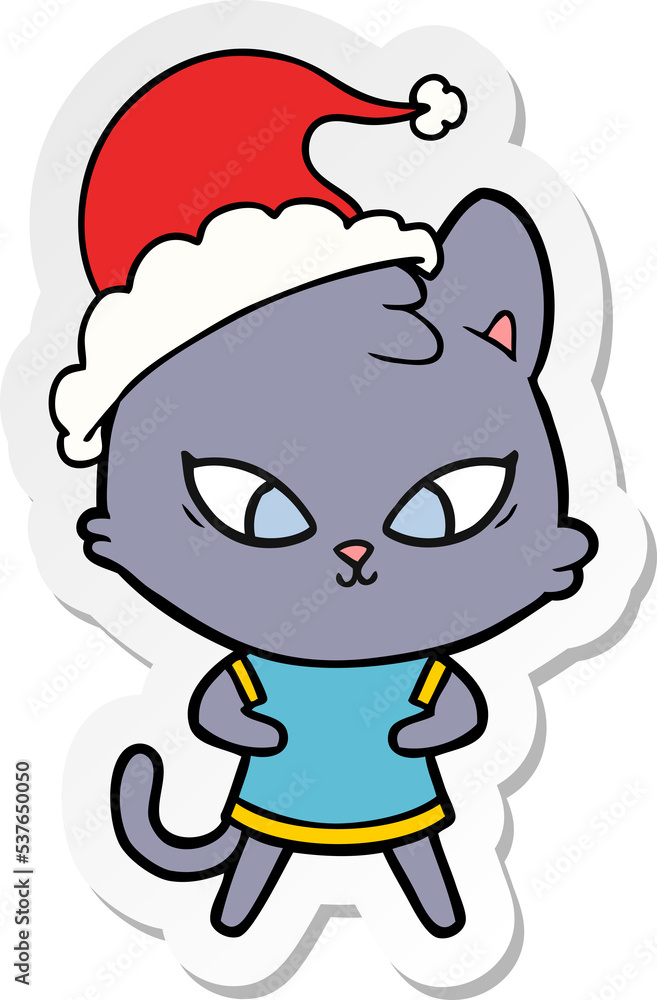 cute hand drawn sticker cartoon of a cat wearing santa hat cute hand drawn sticker cartoon of a cat wearing santa hat