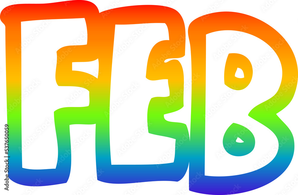 rainbow gradient line drawing of a cartoon month of february rainbow gradient line drawing of a cartoon month of february