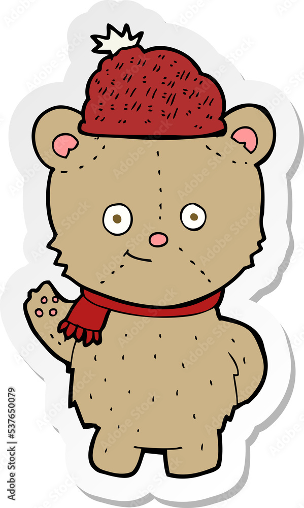 sticker of a cartoon bear in hat sticker of a cartoon bear in hat