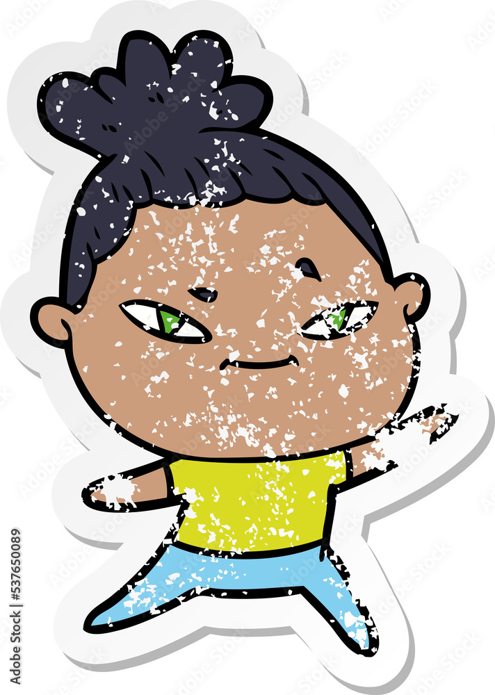 Obraz premium distressed sticker of a cartoon woman