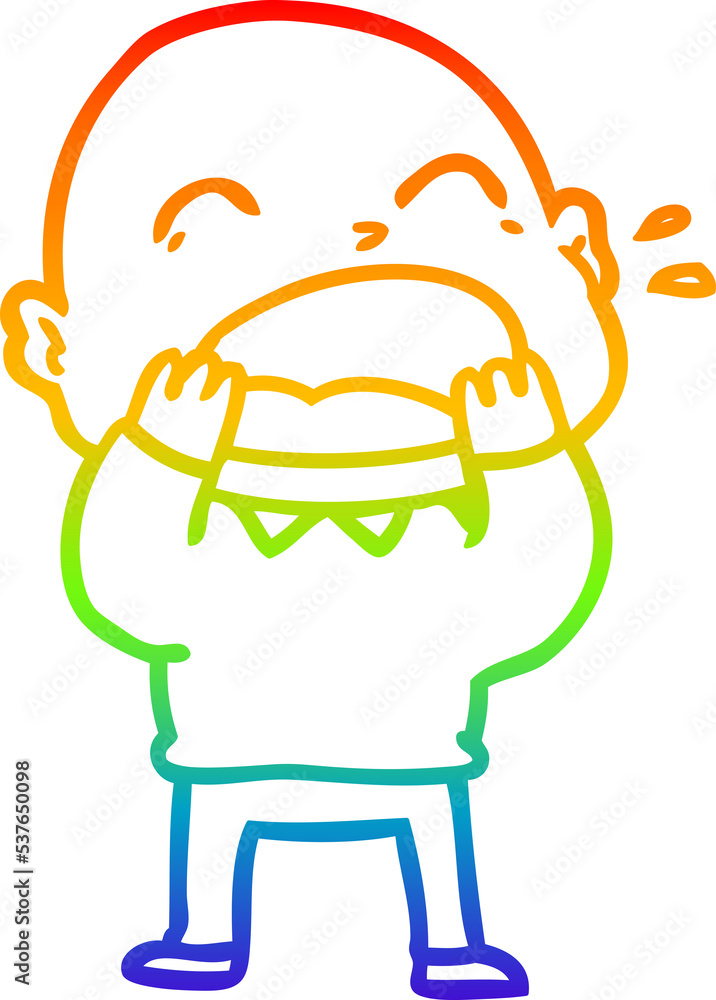rainbow gradient line drawing of a cartoon shouting bald man rainbow gradient line drawing of a cartoon shouting bald man