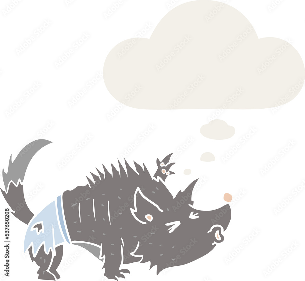 Fototapeta premium cartoon werewolf with thought bubble in retro style