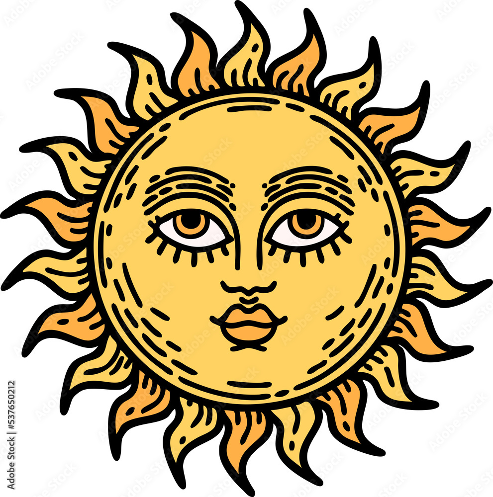 tattoo in traditional style of a sun with face