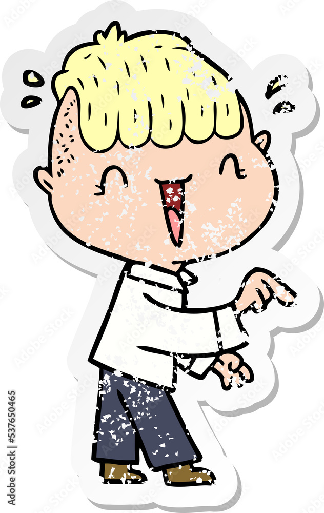 distressed sticker of a cartoon happy boy surprised distressed sticker of a cartoon happy boy surprised