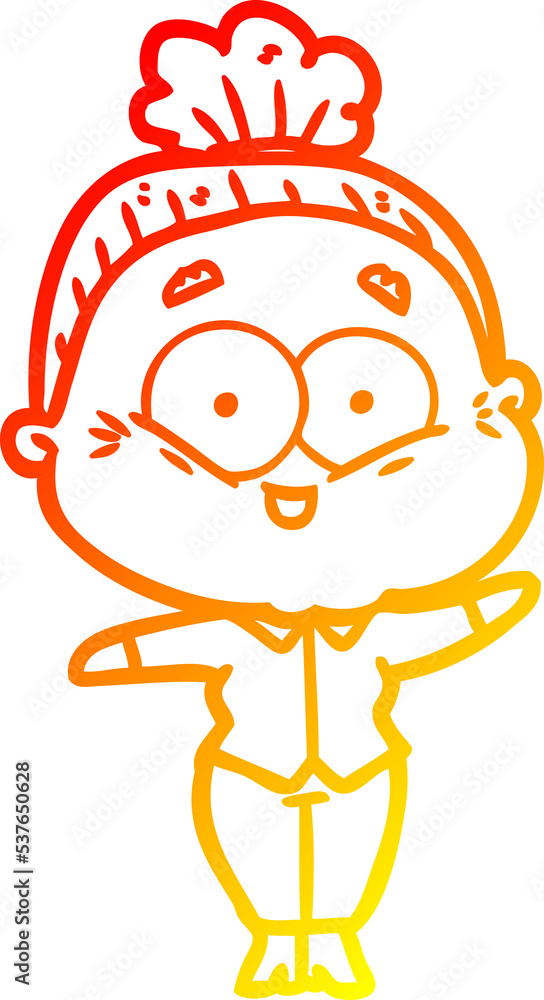 warm gradient line drawing of a cartoon happy old woman warm gradient line drawing of a cartoon happy old woman