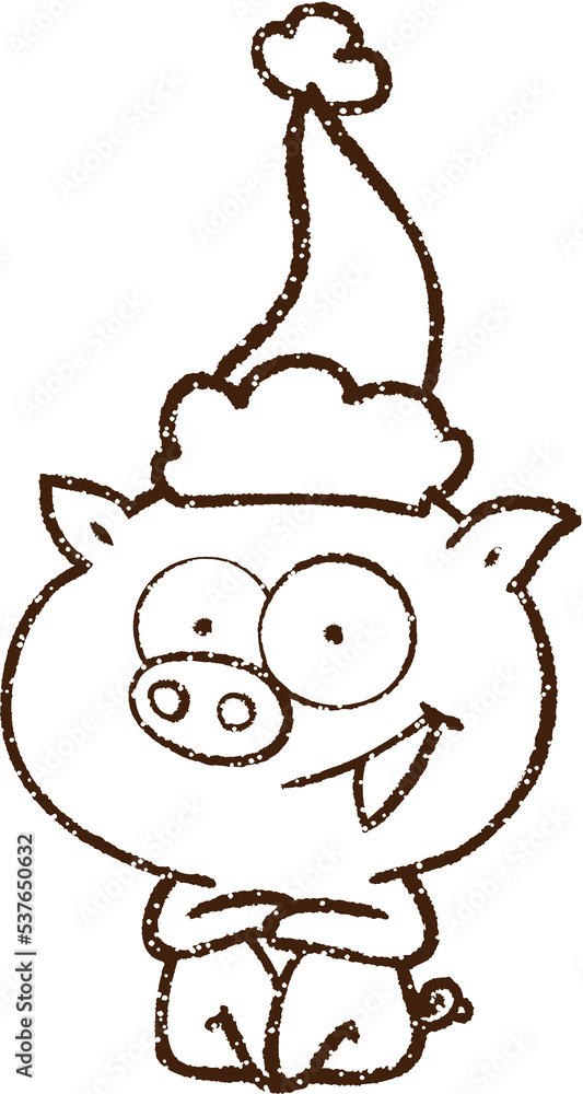 Christmas Pig Charcoal Drawing