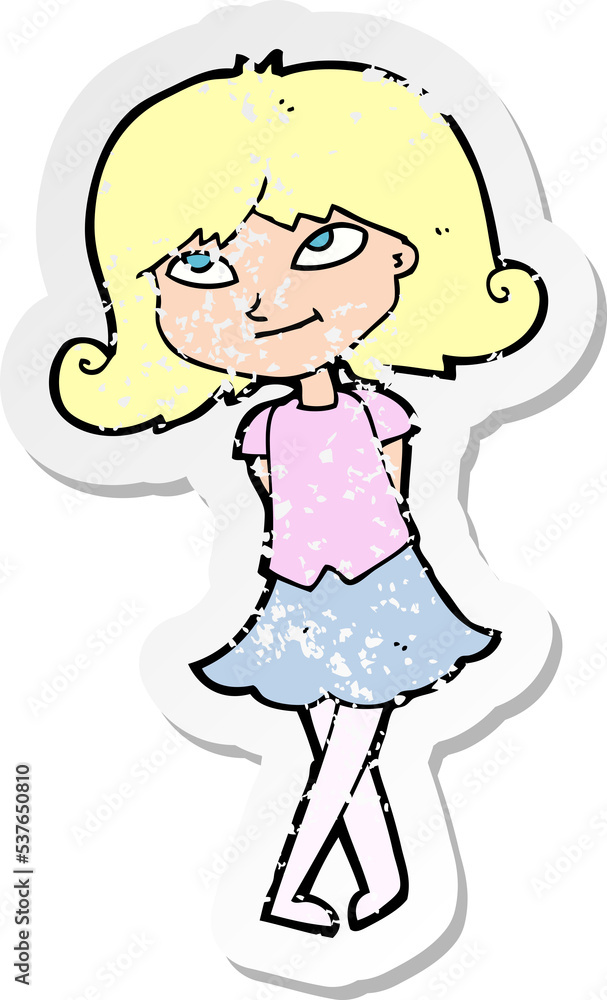 retro distressed sticker of a cartoon clever girl retro distressed sticker of a cartoon clever girl