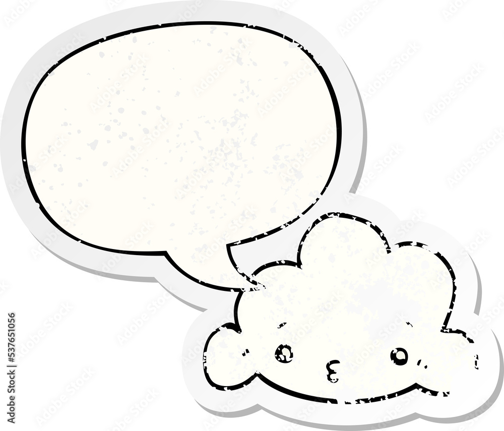 cute cartoon cloud with speech bubble distressed distressed old sticker cute cartoon cloud with speech bubble distressed distressed old sticker