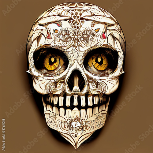 Illustration of skull with flowers photo