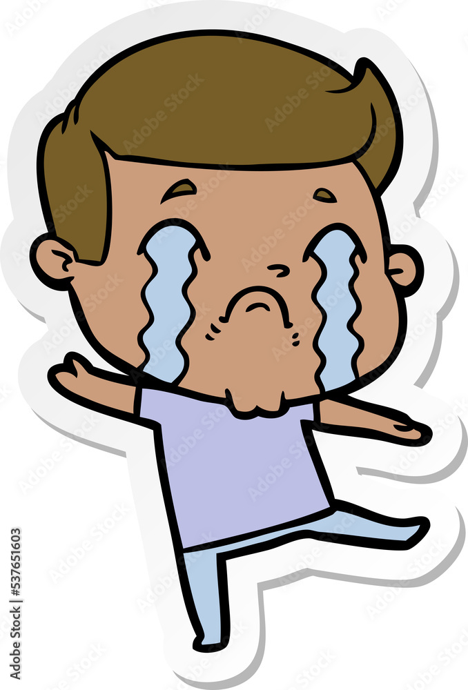 sticker of a cartoon man crying